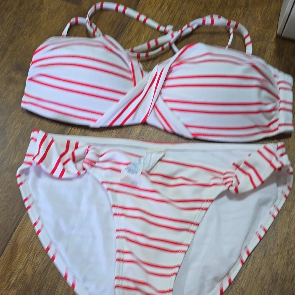 Red and White Striped Bikini Set
